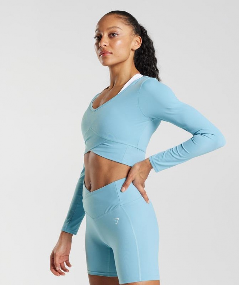 Crop Tops Gymshark Crossover Long Sleeve Crop Top Azules | INARC5124