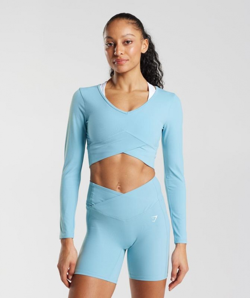 Crop Tops Gymshark Crossover Long Sleeve Crop Top Azules | INARC5124