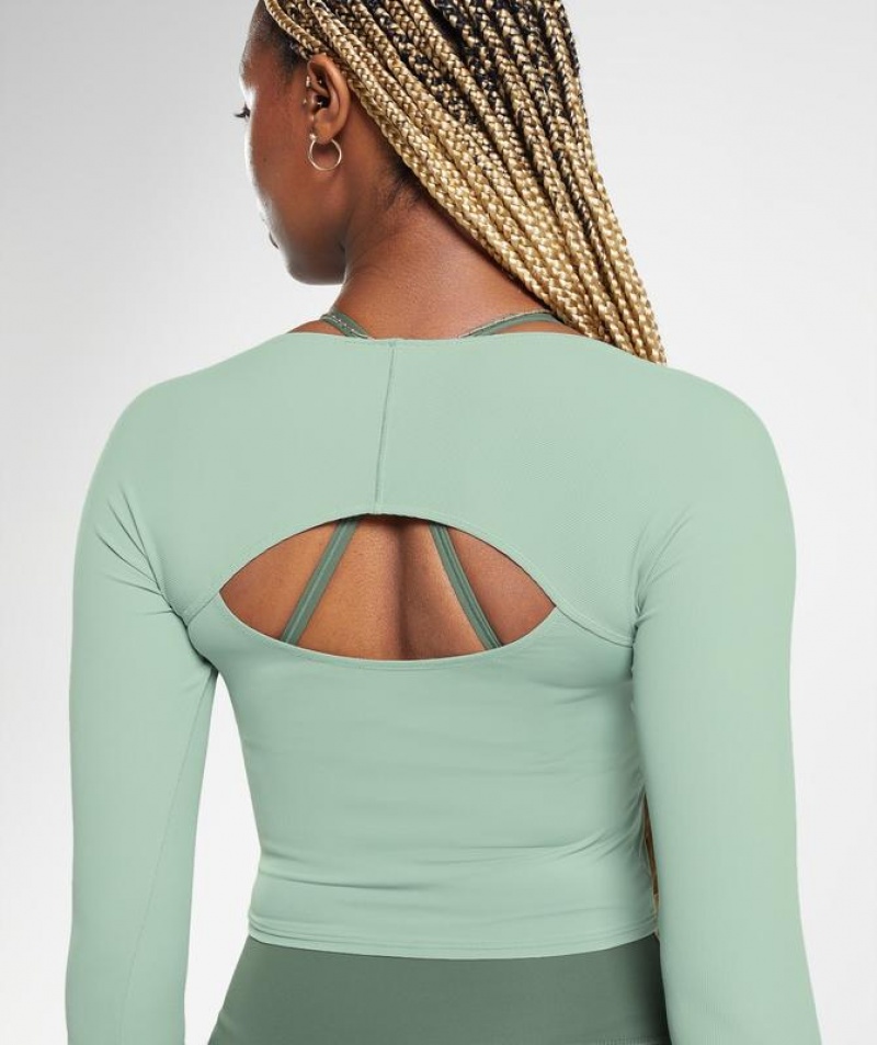 Crop Tops Gymshark Elevate 3/4 Sleeve Crop Top Verde | TZFHB6921