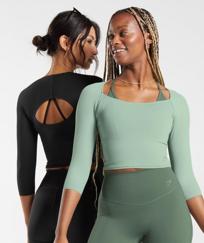 Crop Tops Gymshark Elevate 3/4 Sleeve Crop Top Verde | TZFHB6921