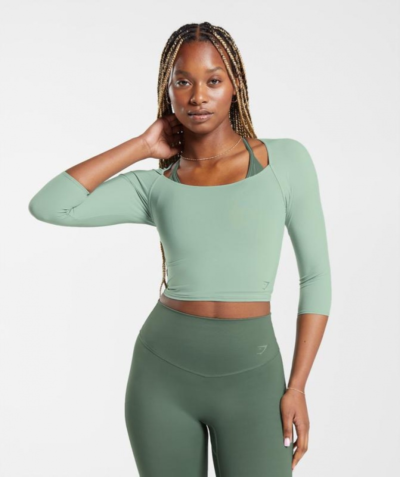 Crop Tops Gymshark Elevate 3/4 Sleeve Crop Top Verde | TZFHB6921