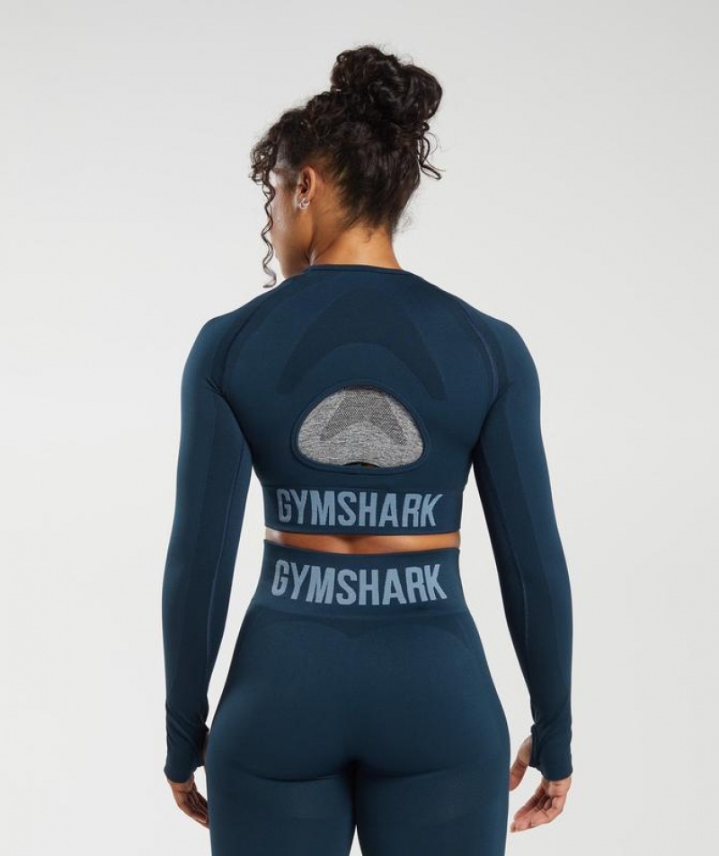 Crop Tops Gymshark Flex Long Sleeve Crop Azules | INQFB0375