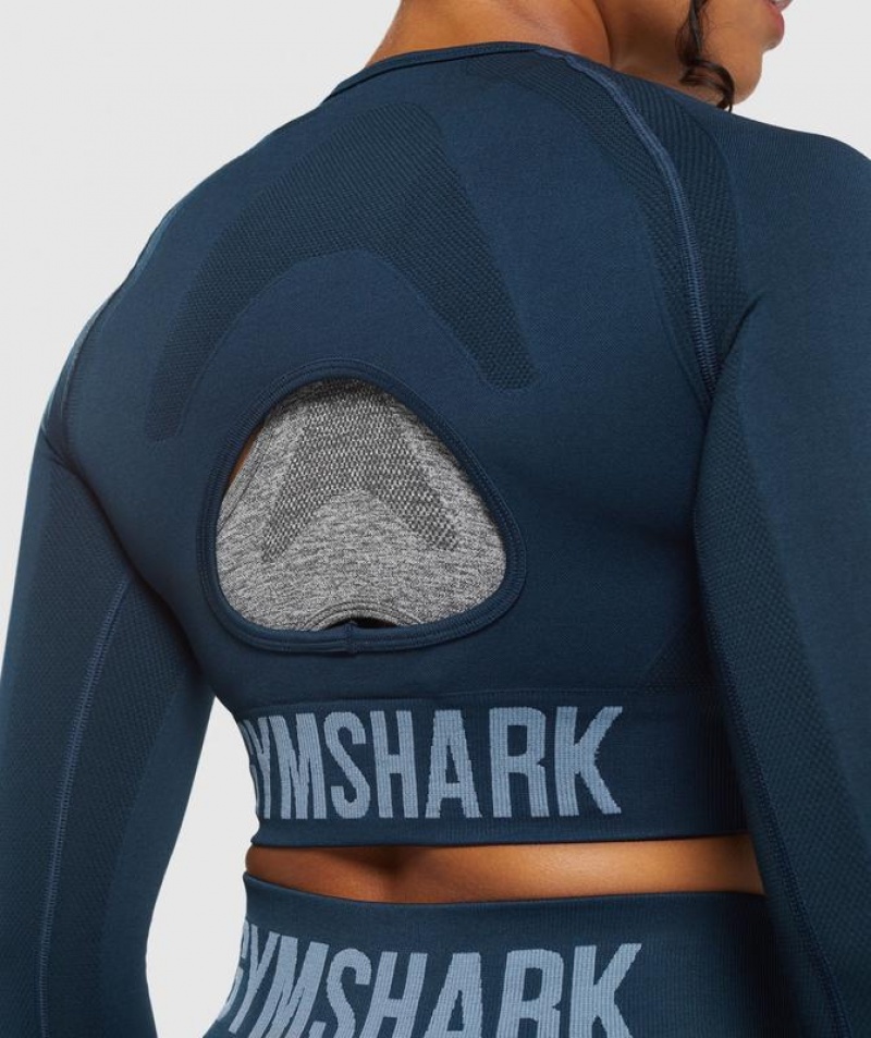 Crop Tops Gymshark Flex Long Sleeve Crop Azules | INQFB0375