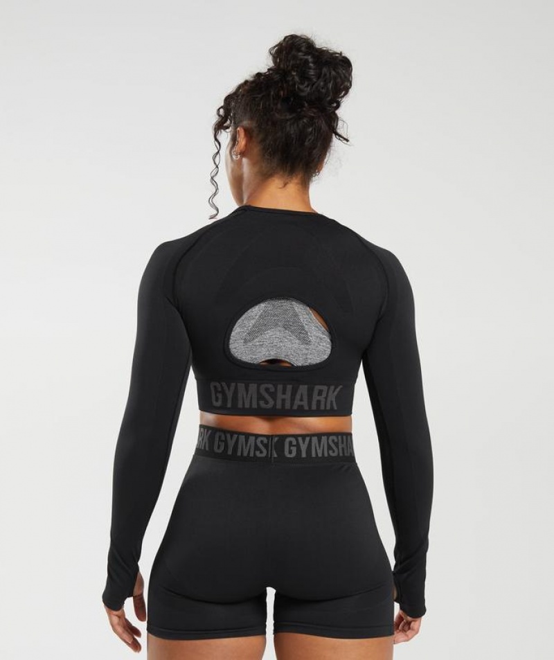 Crop Tops Gymshark Flex Sports Long Sleeve Crop Top Negras | SQLYX4563