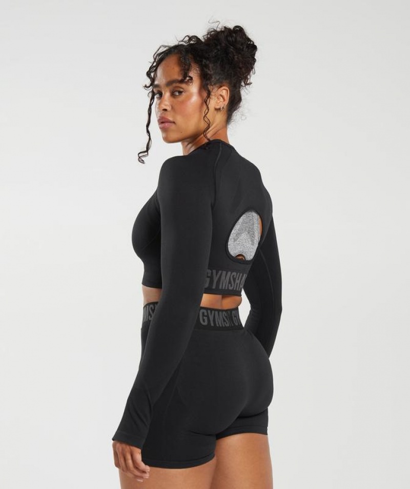 Crop Tops Gymshark Flex Sports Long Sleeve Crop Top Negras | SQLYX4563