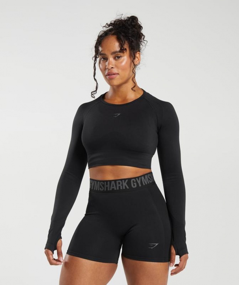 Crop Tops Gymshark Flex Sports Long Sleeve Crop Top Negras | SQLYX4563