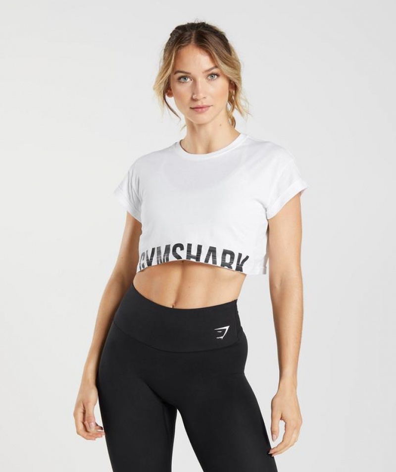 Crop Tops Gymshark Fraction Crop Top Blancas | GXCZI6948