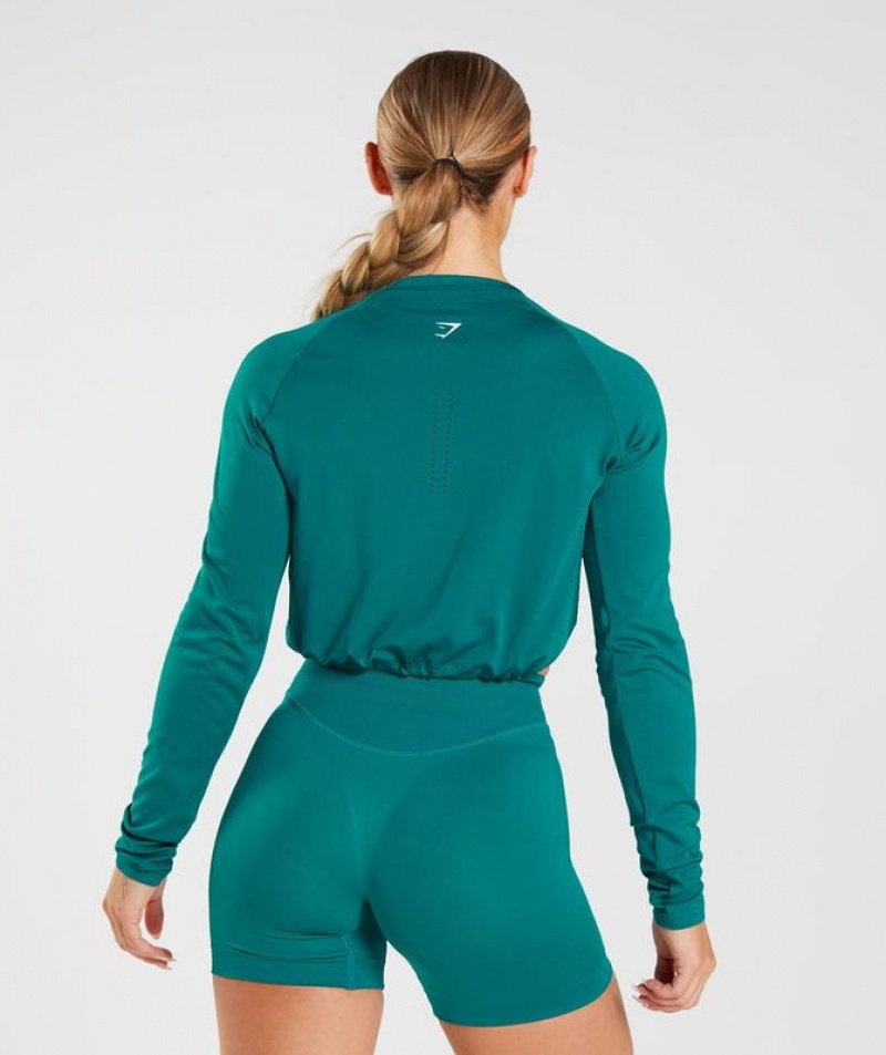 Crop Tops Gymshark Sweat Seamless Long Sleeve Crop Top Rich Teal | SCIEF6925