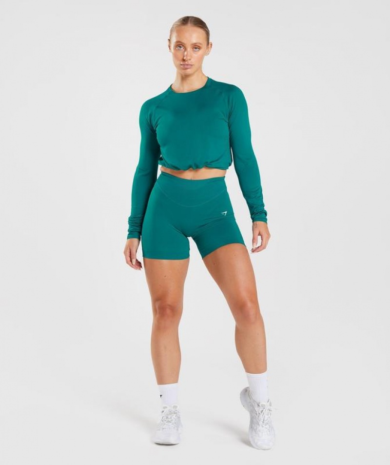 Crop Tops Gymshark Sweat Seamless Long Sleeve Crop Top Rich Teal | SCIEF6925