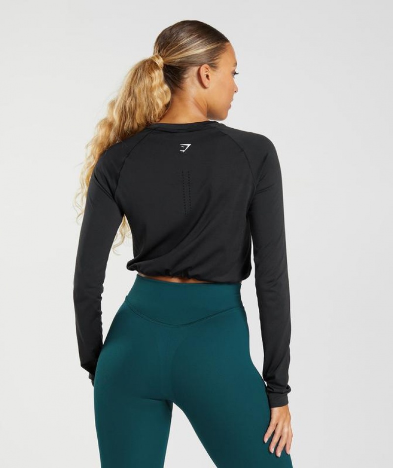 Crop Tops Gymshark Sweat Seamless Long Sleeve Crop Top Negras | VBQEA3524