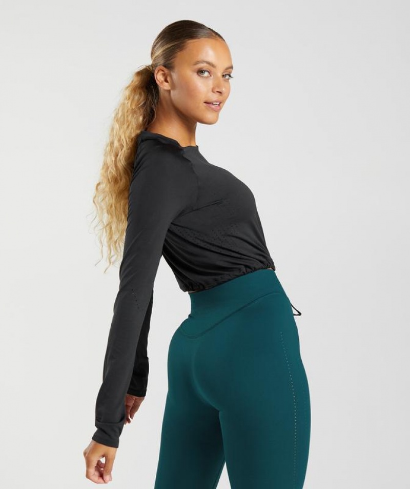 Crop Tops Gymshark Sweat Seamless Long Sleeve Crop Top Negras | VBQEA3524