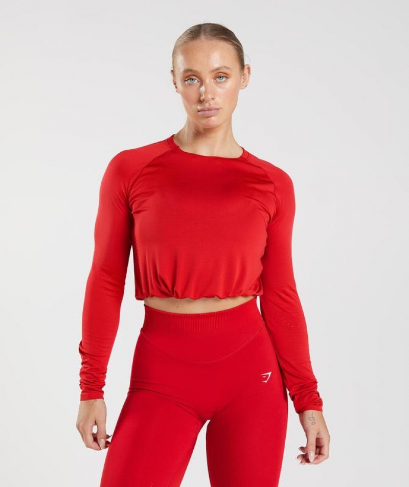 Crop Tops Gymshark Sweat Seamless Long Sleeve Crop Top Rojas | KASBH4703