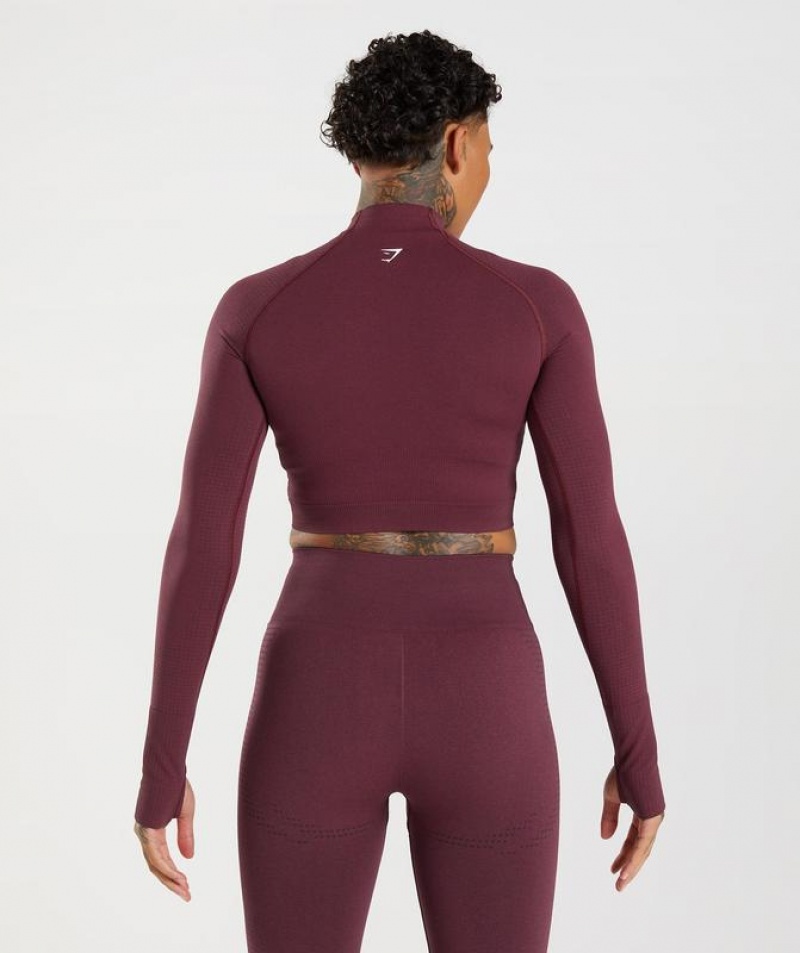 Crop Tops Gymshark Vital Seamless 2.0 High Neck Midi Top Burdeos | IAYZD7624