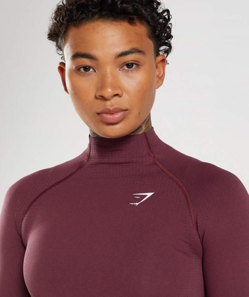 Crop Tops Gymshark Vital Seamless 2.0 High Neck Midi Top Burdeos | IAYZD7624