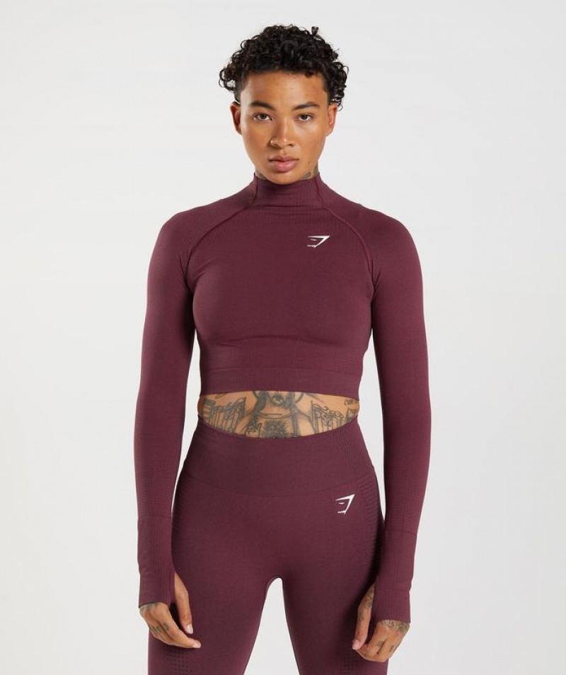 Crop Tops Gymshark Vital Seamless 2.0 High Neck Midi Top Burdeos | IAYZD7624