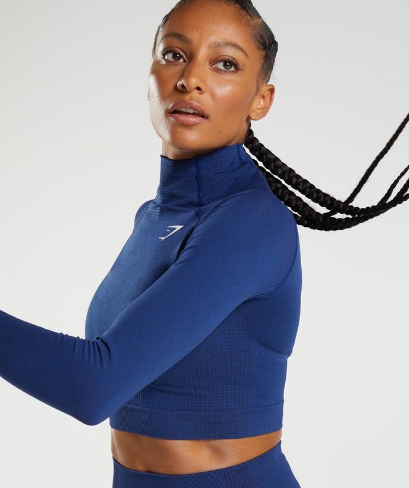 Crop Tops Gymshark Vital Seamless 2.0 High Neck Midi Top Azules | INOUZ1367