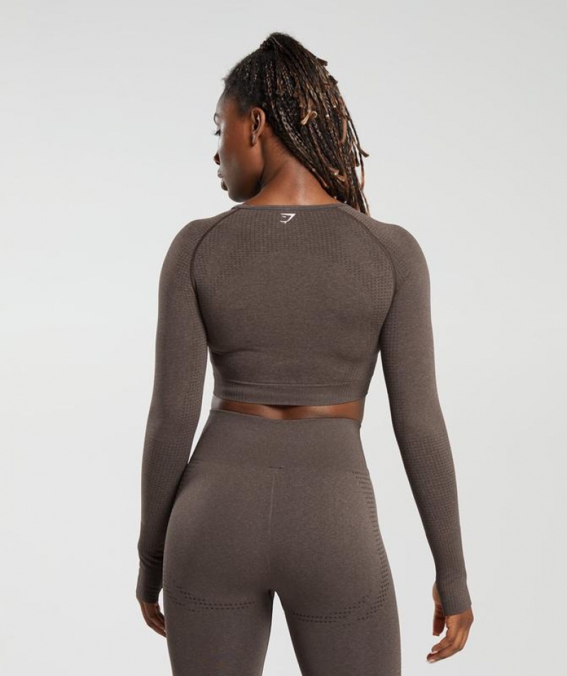 Crop Tops Gymshark Vital Seamless 2.0 Long Sleeve Crop Top Marrones | WFPXK4152