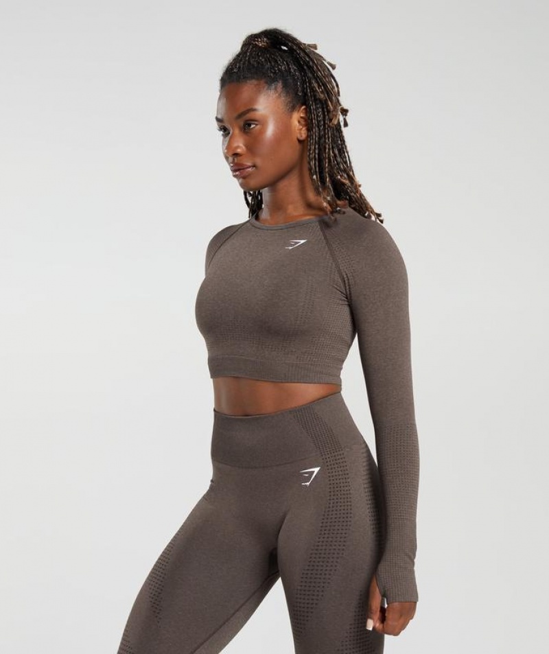 Crop Tops Gymshark Vital Seamless 2.0 Long Sleeve Crop Top Marrones | WFPXK4152