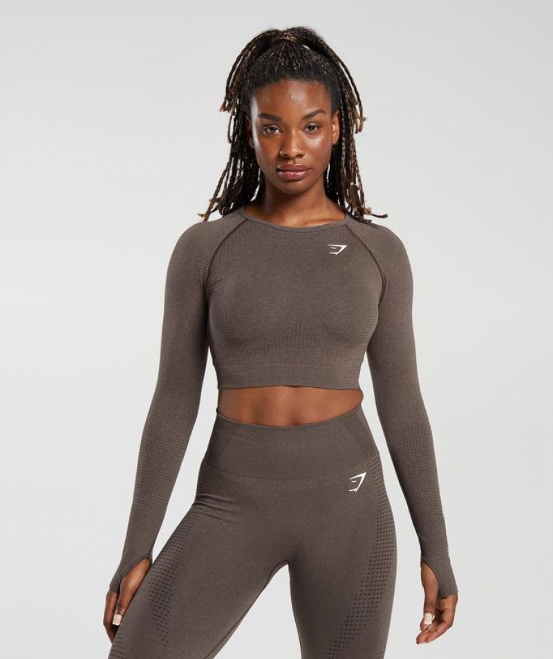 Crop Tops Gymshark Vital Seamless 2.0 Long Sleeve Crop Top Marrones | WFPXK4152