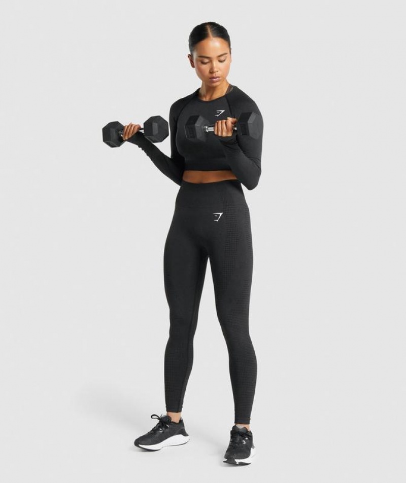 Crop Tops Gymshark Vital Seamless 2.0 Long Sleeve Crop Top Negras | EWFLB7890