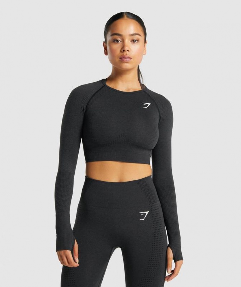 Crop Tops Gymshark Vital Seamless 2.0 Long Sleeve Crop Top Negras | EWFLB7890