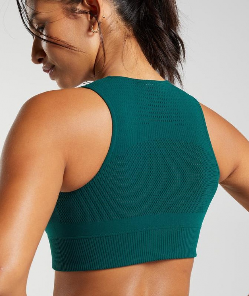 Crop Tops Gymshark Warp Knit Crop Top Verde | HPWMS8290