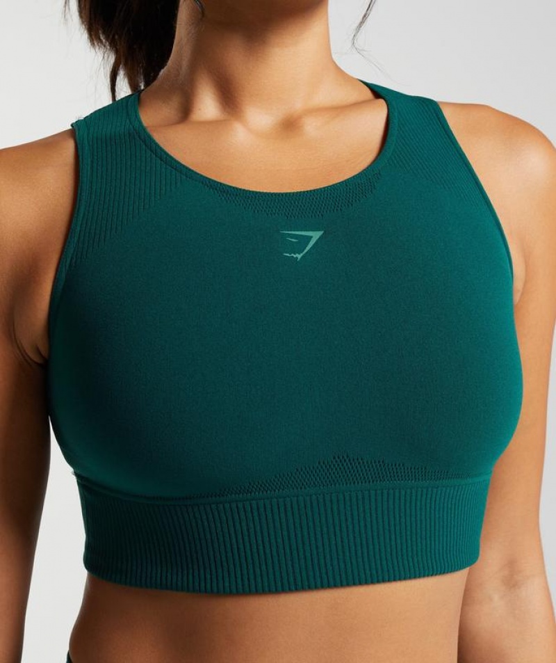 Crop Tops Gymshark Warp Knit Crop Top Verde | HPWMS8290