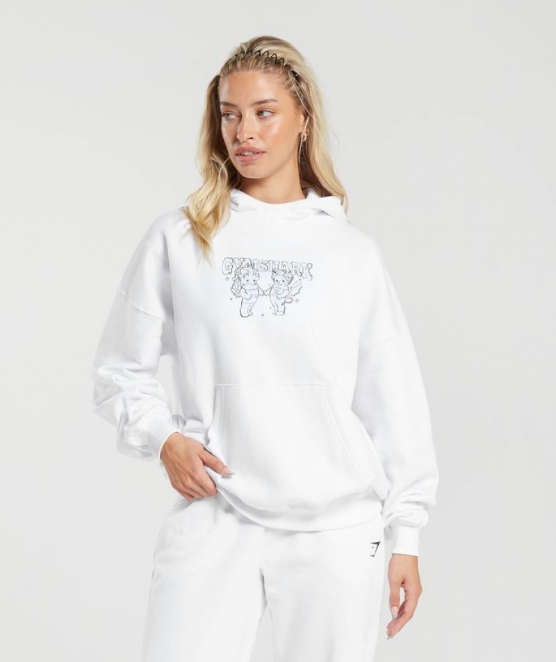 Hoodies Gymshark Cherub Estampadas Hoodie Blancas | TPRKC4158