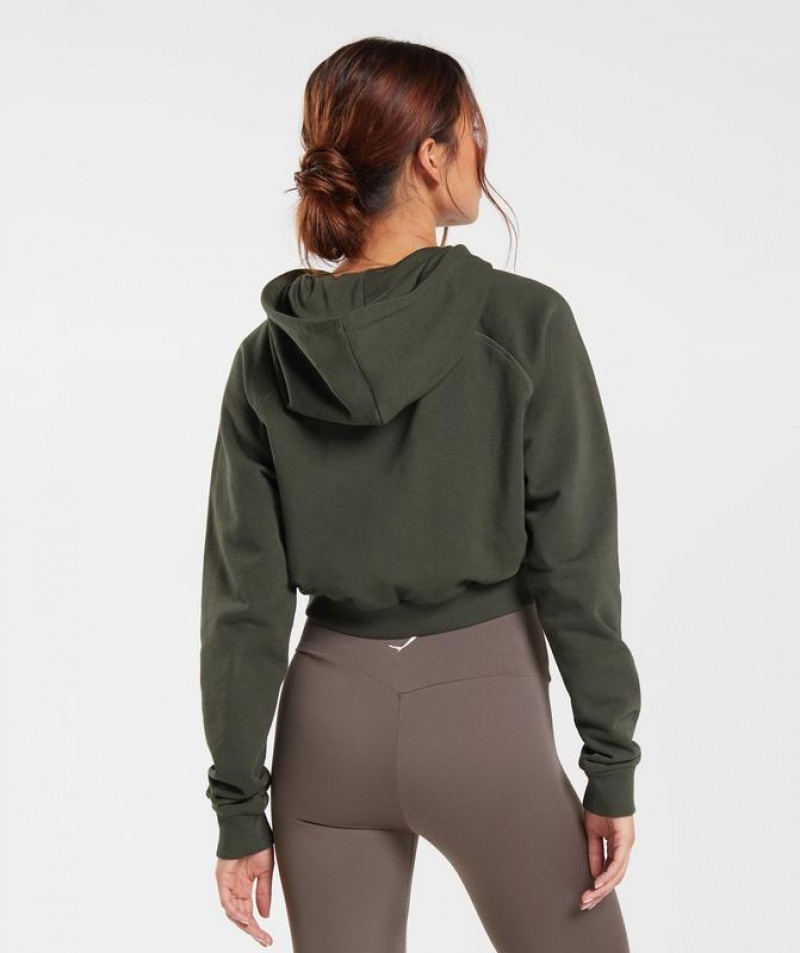 Hoodies Gymshark Entrenamiento Crop Hoodie Verde Oliva Oscuro Verde | BCMNF5017