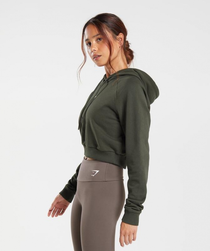 Hoodies Gymshark Entrenamiento Crop Hoodie Verde Oliva Oscuro Verde | BCMNF5017