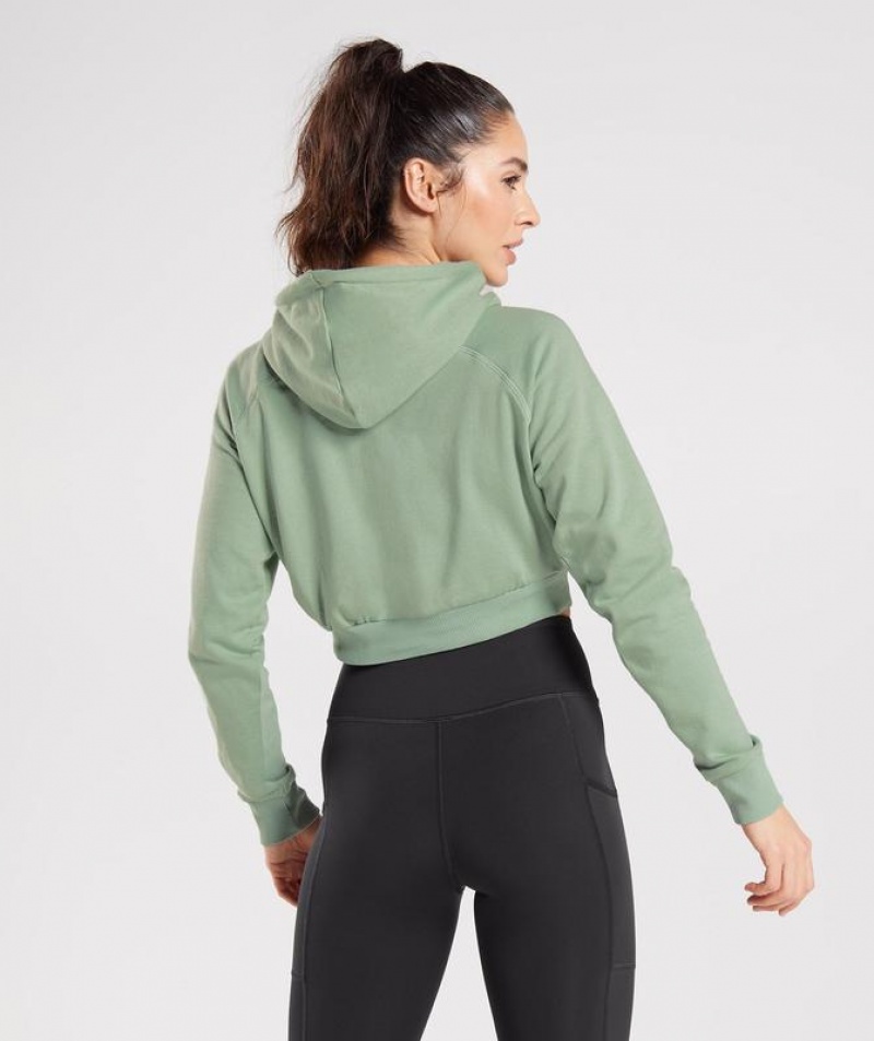 Hoodies Gymshark Entrenamiento Cropped Hoodie Verde | NKSAJ7546