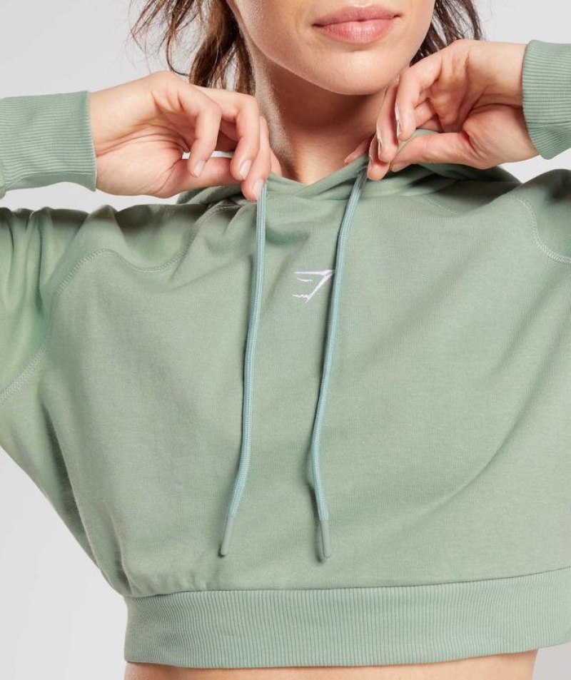 Hoodies Gymshark Entrenamiento Cropped Hoodie Verde | NKSAJ7546