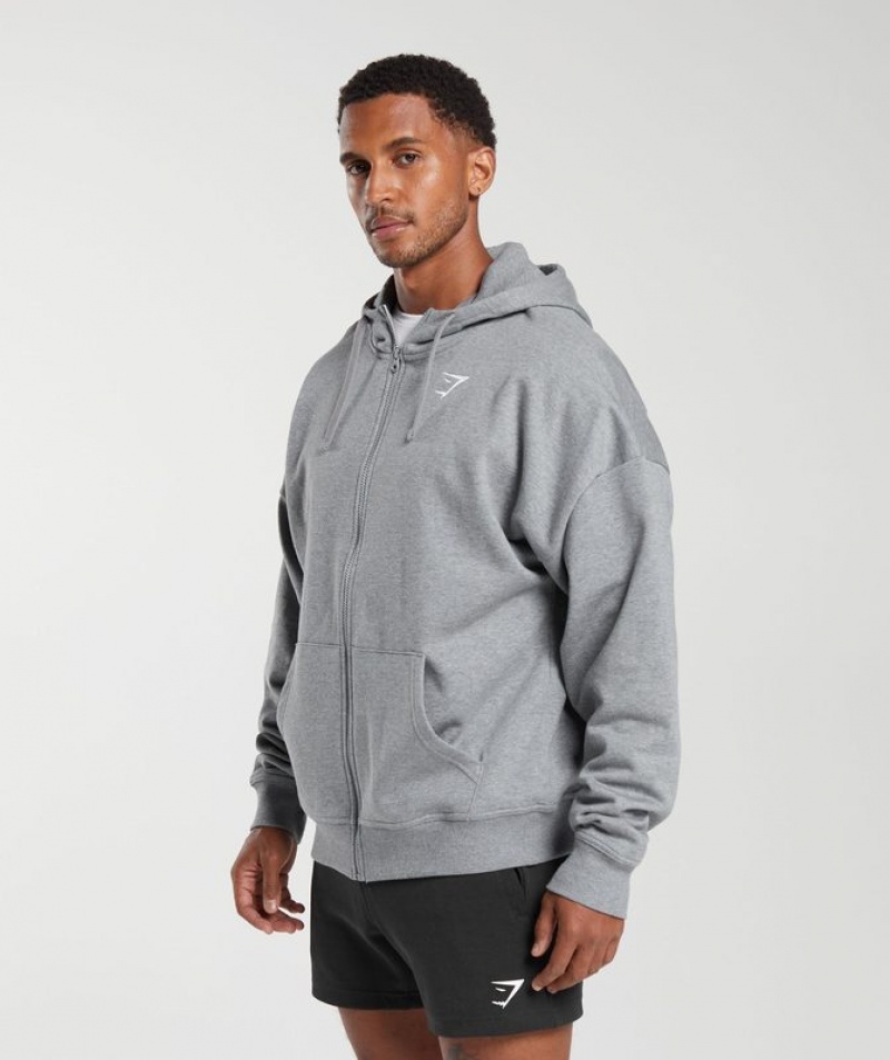 Hoodies Gymshark Essential Oversized Zip Up Hoodie Gris | VLCBX5723