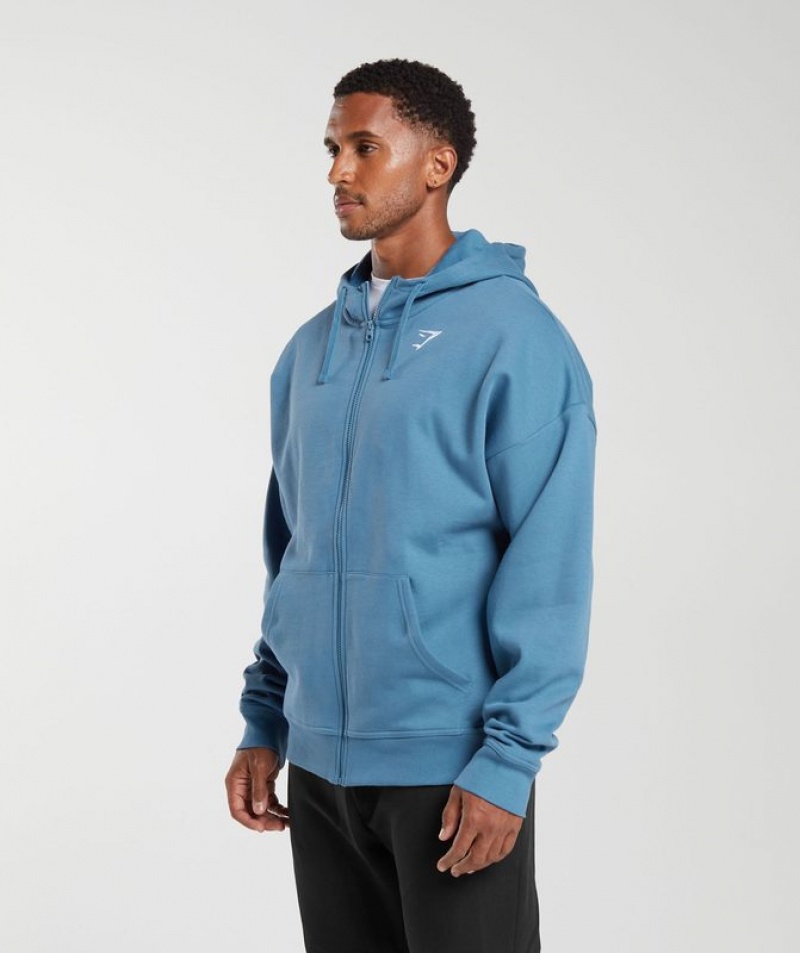 Hoodies Gymshark Essential Oversized Zip Up Hoodie Azules | CLTHJ3894