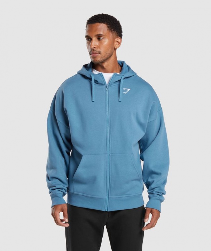 Hoodies Gymshark Essential Oversized Zip Up Hoodie Azules | CLTHJ3894