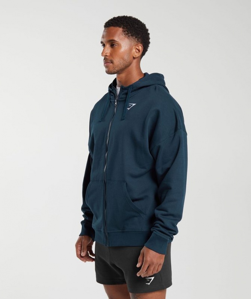 Hoodies Gymshark Essential Oversized Zip Up Hoodie Azul Marino | ICHWZ6382