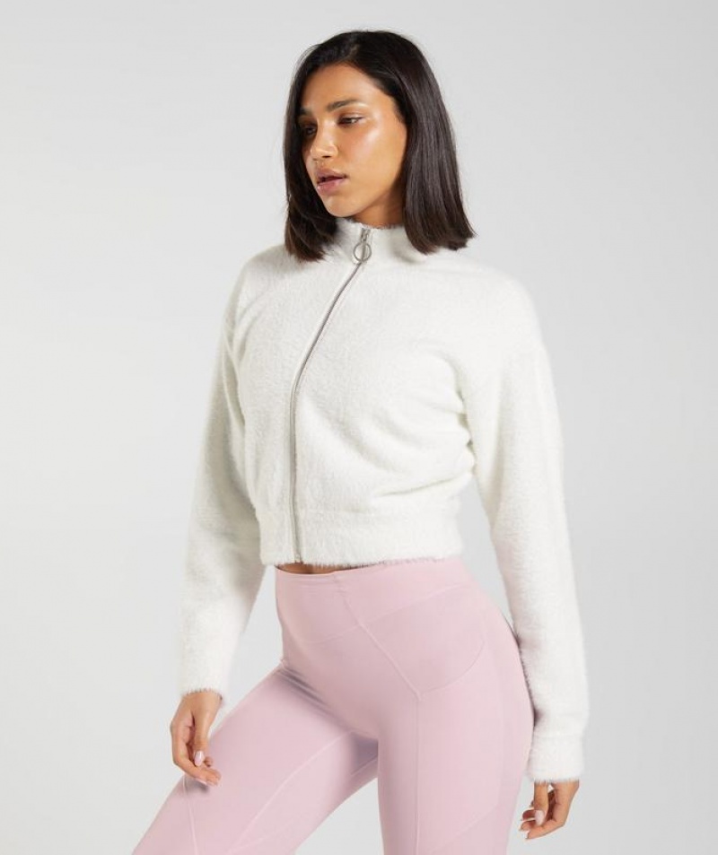 Jackets / Outerwear Gymshark Whitney Eyelash Knit Jacket Blancas | DZIPJ3278