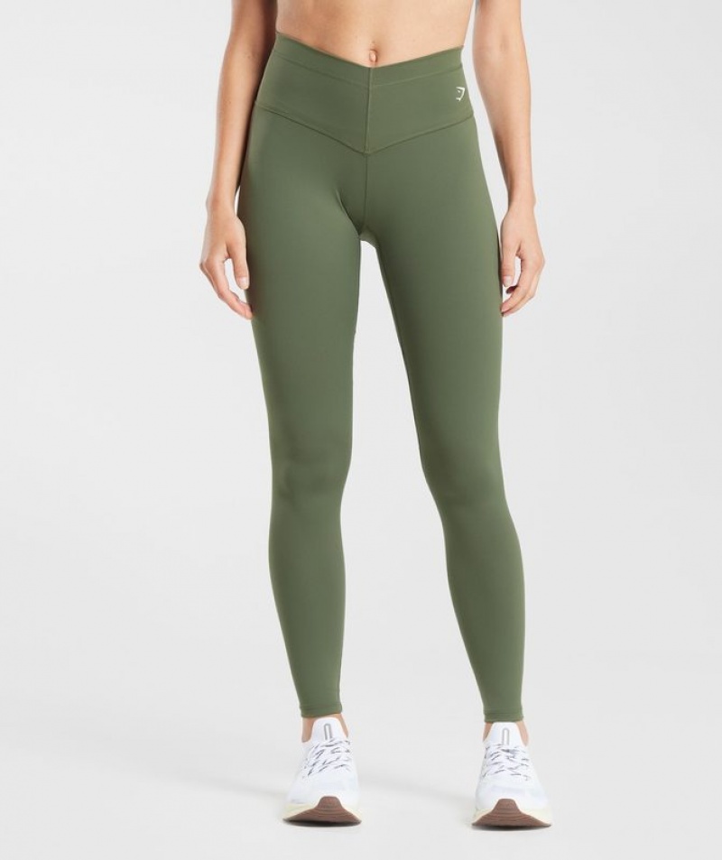 Leggins Gymshark Everyday V Waistband Leggings Verde Oliva | UAKJR9518