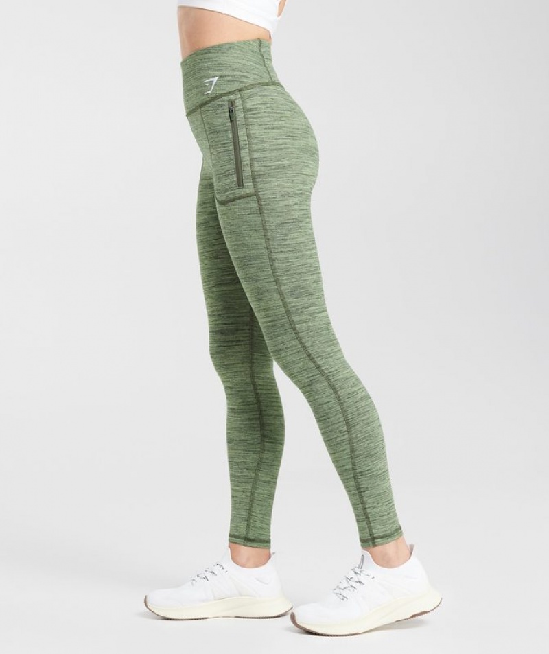 Leggins Gymshark Fleece Forro Pocket Leggings Verde | TZICQ4127