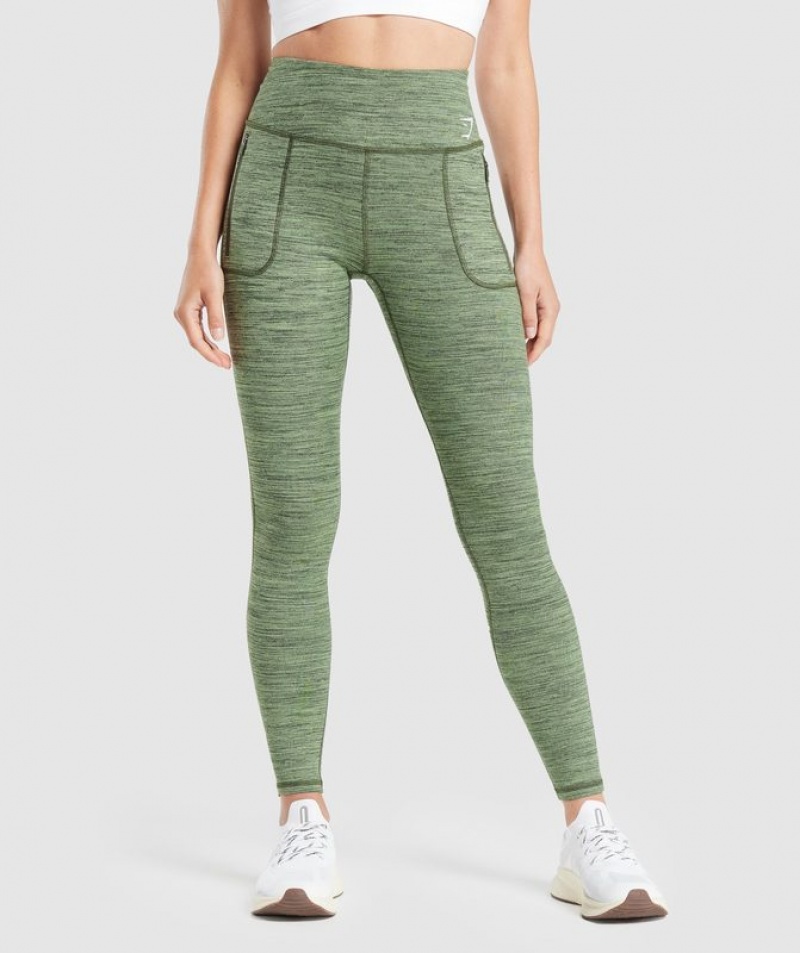 Leggins Gymshark Fleece Forro Pocket Leggings Verde | TZICQ4127