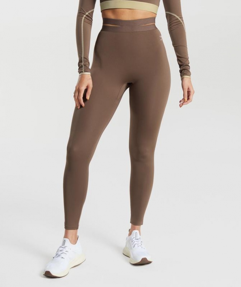 Leggins Gymshark Tiras Waistband Leggings Marrones | MVQEO9860