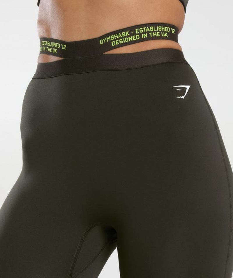 Leggins Gymshark Tiras Waistband Leggings Verde Oliva Oscuro Verde | GMUNO0984