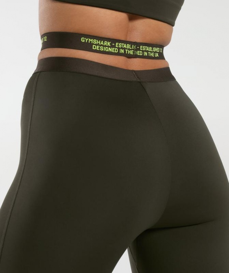 Leggins Gymshark Tiras Waistband Leggings Verde Oliva Oscuro Verde | GMUNO0984