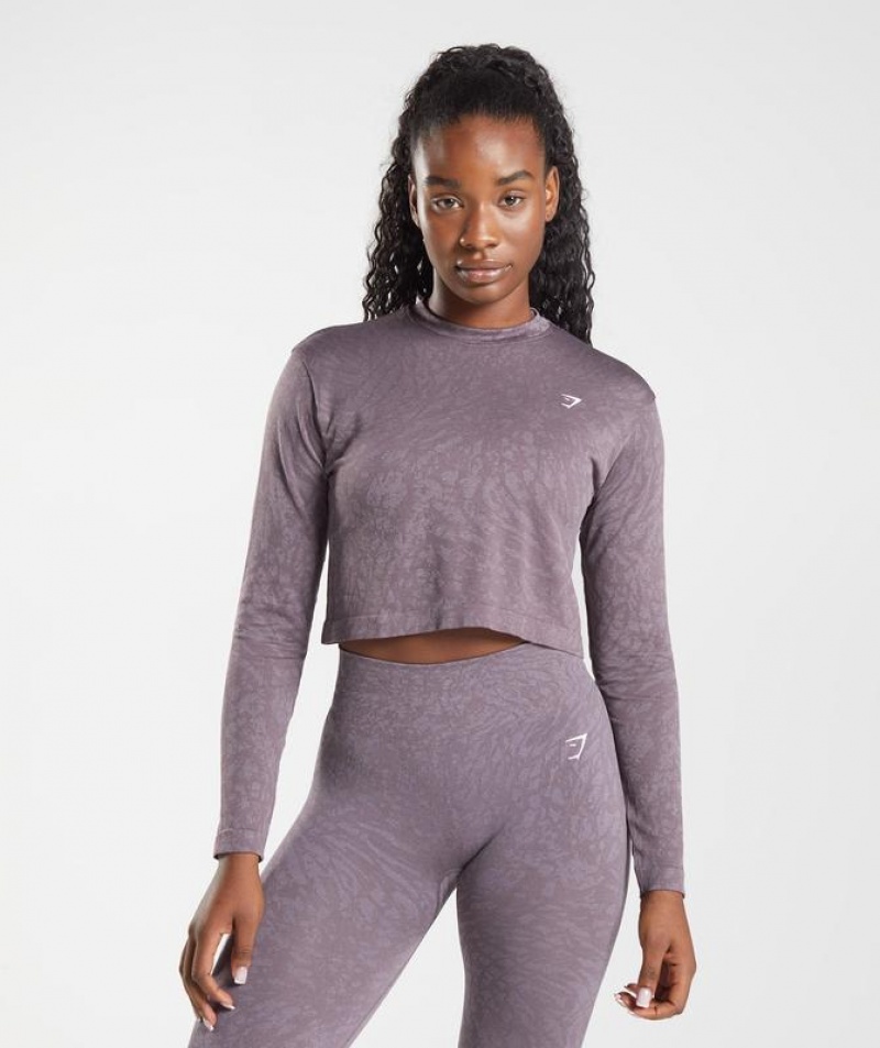 Long Sleeve Top Gymshark Adapt Animal Seamless Long Sleeve Top Wild | Musk Lilac | AYREH1745