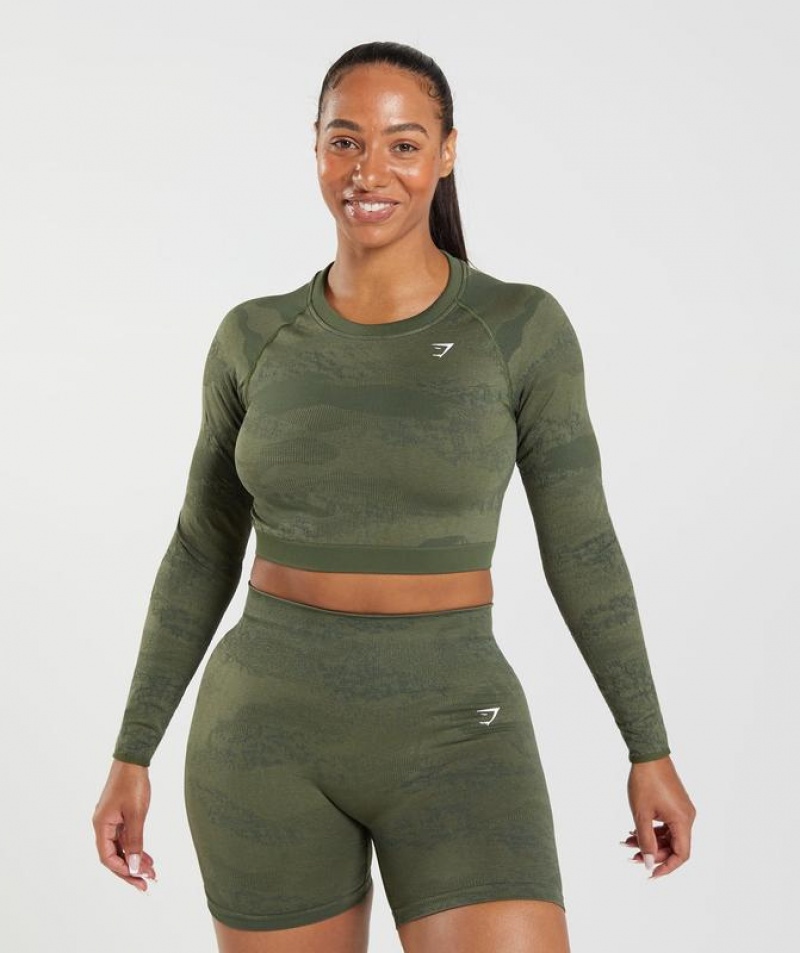 Long Sleeve Top Gymshark Adapt Camo Seamless Encaje Up Back Top Verde Oliva | WIZMX1569