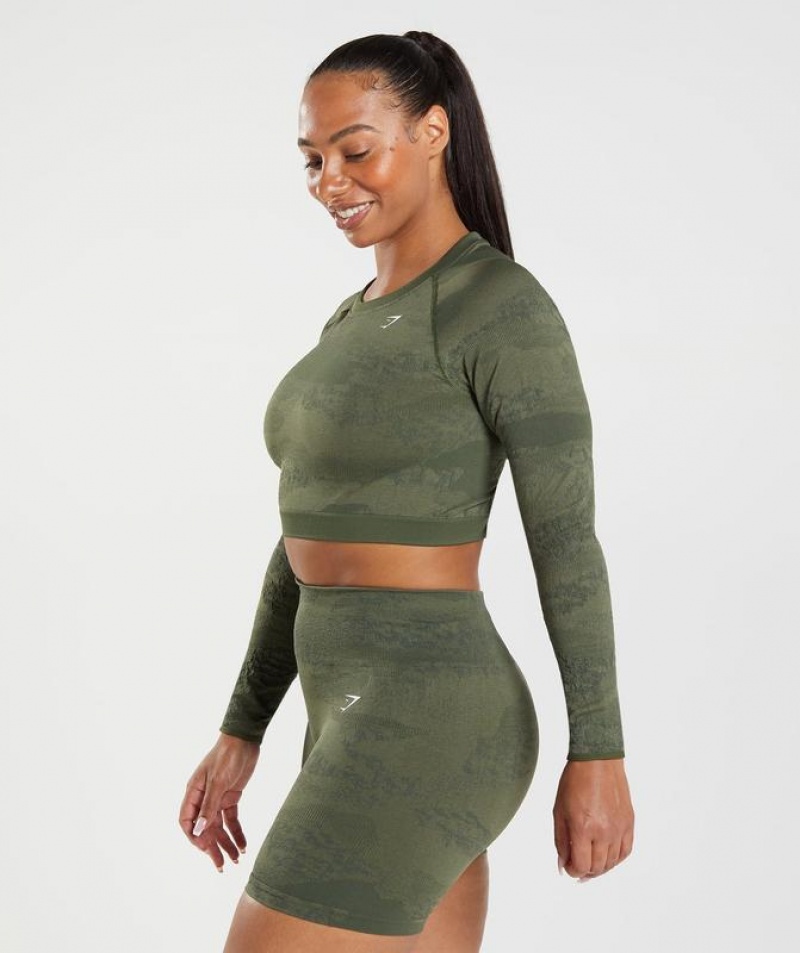 Long Sleeve Top Gymshark Adapt Camo Seamless Encaje Up Back Top Verde Oliva | WIZMX1569