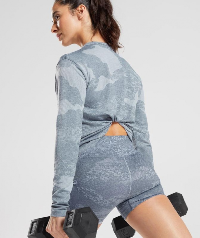 Long Sleeve Top Gymshark Adapt Camo Seamless Long Sleeve Top Azules | GXEYS9427