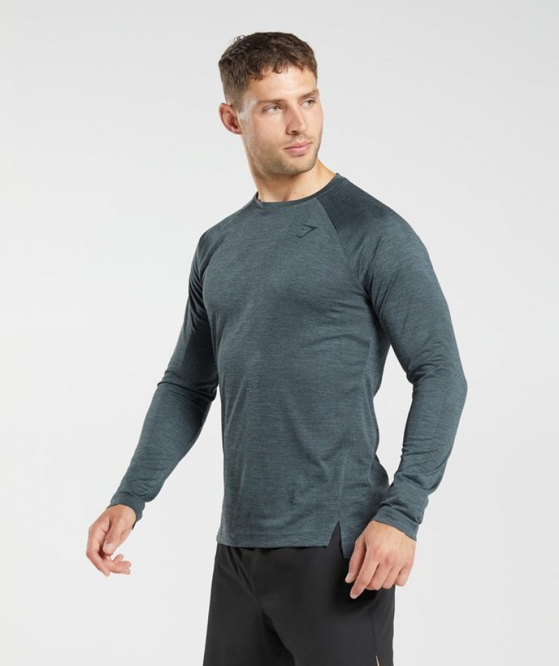 Long Sleeve Top Gymshark Apex Long Sleeve T-Shirt Smokey Teal/Darkest Teal | PTLSM9345