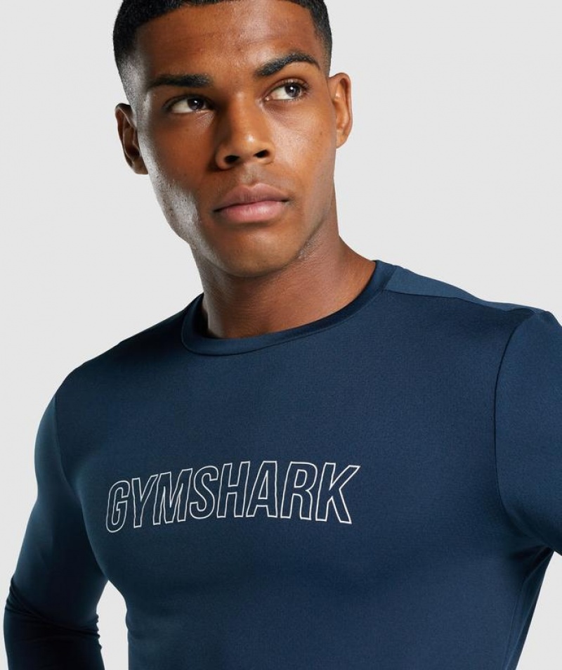 Long Sleeve Top Gymshark Arrival Long Sleeve Estampadas T-Shirt Azul Marino | LBXFS2635