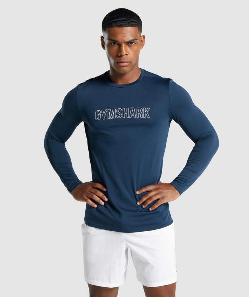 Long Sleeve Top Gymshark Arrival Long Sleeve Estampadas T-Shirt Azul Marino | LBXFS2635